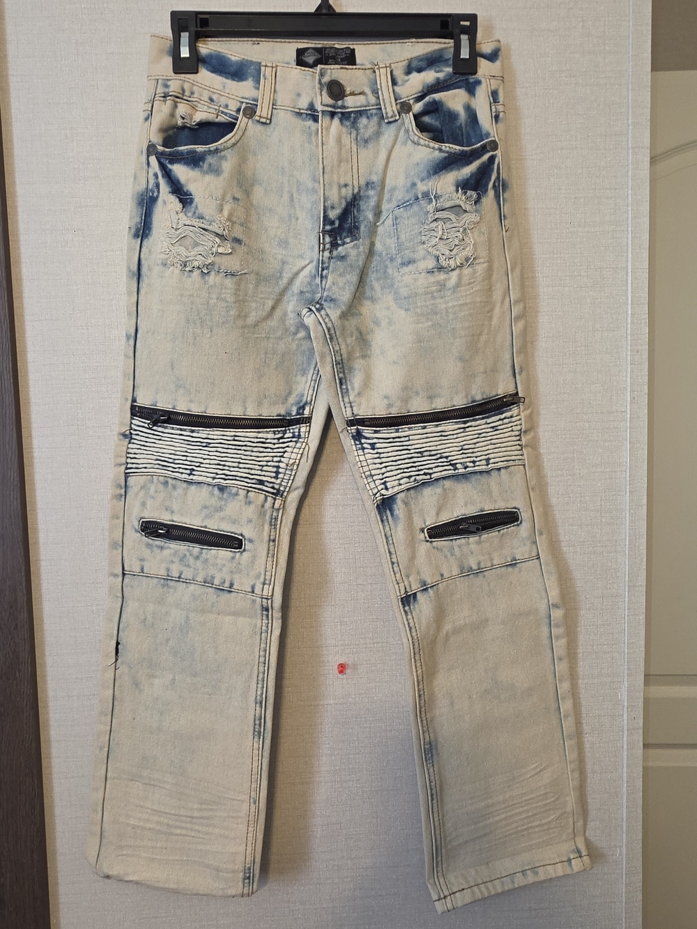 Boy's Acid-Wash Blue and Cream Distressed Jeans